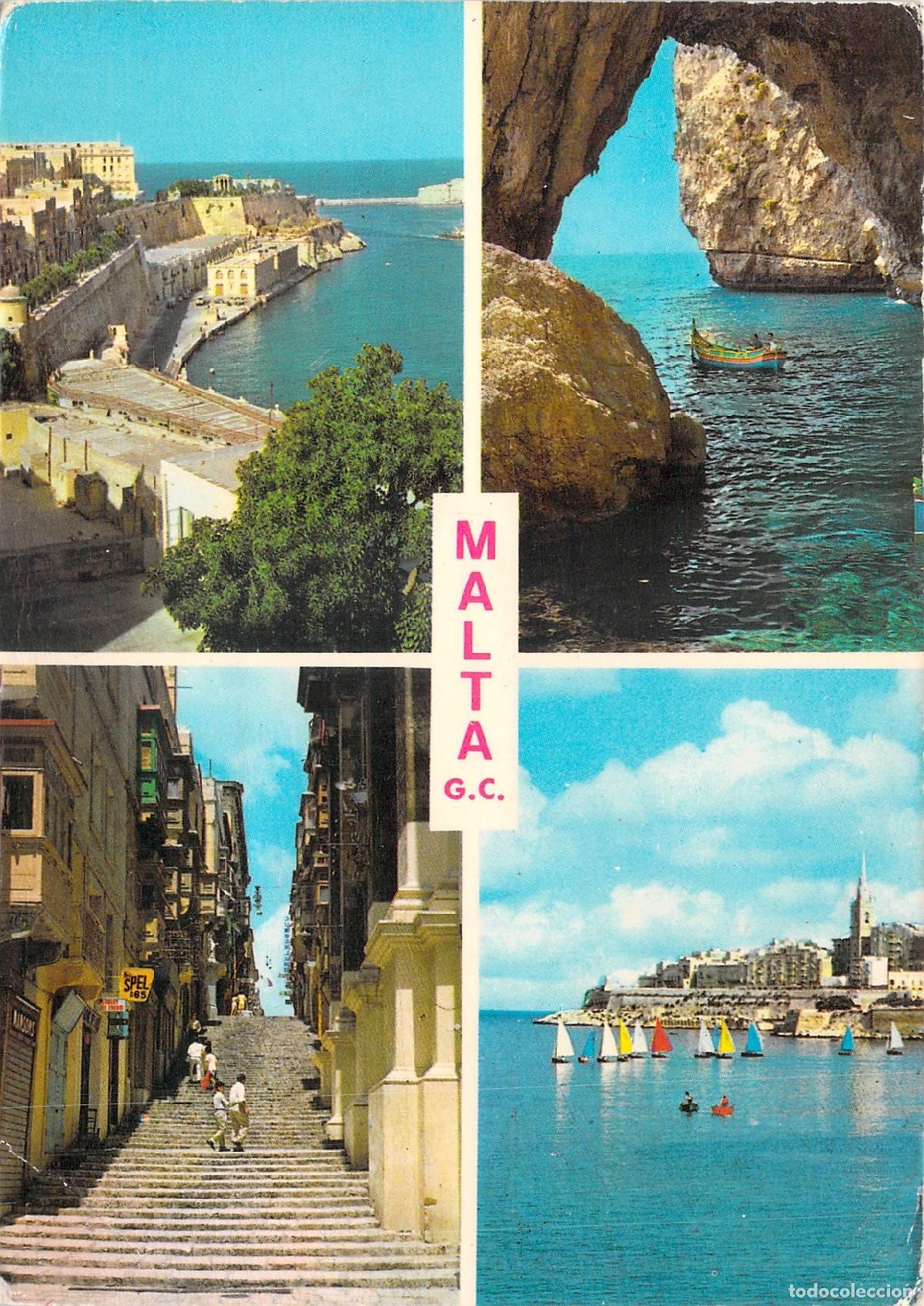 Postales: Postal de Malta con Vistas del Gran Puerto, Gruta Azul y Calle San Juan