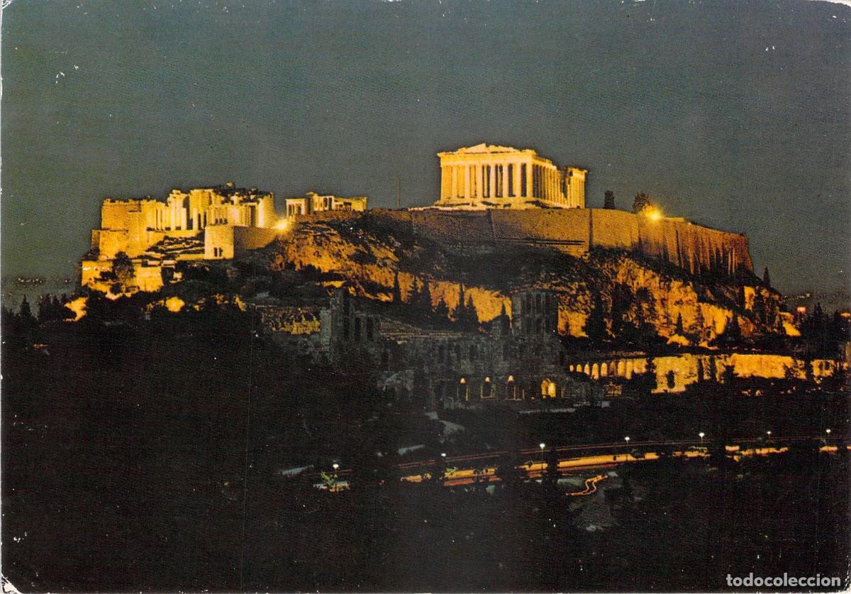Postales: Postal de la Acr&oacute;polis de Atenas Iluminada por la Noche