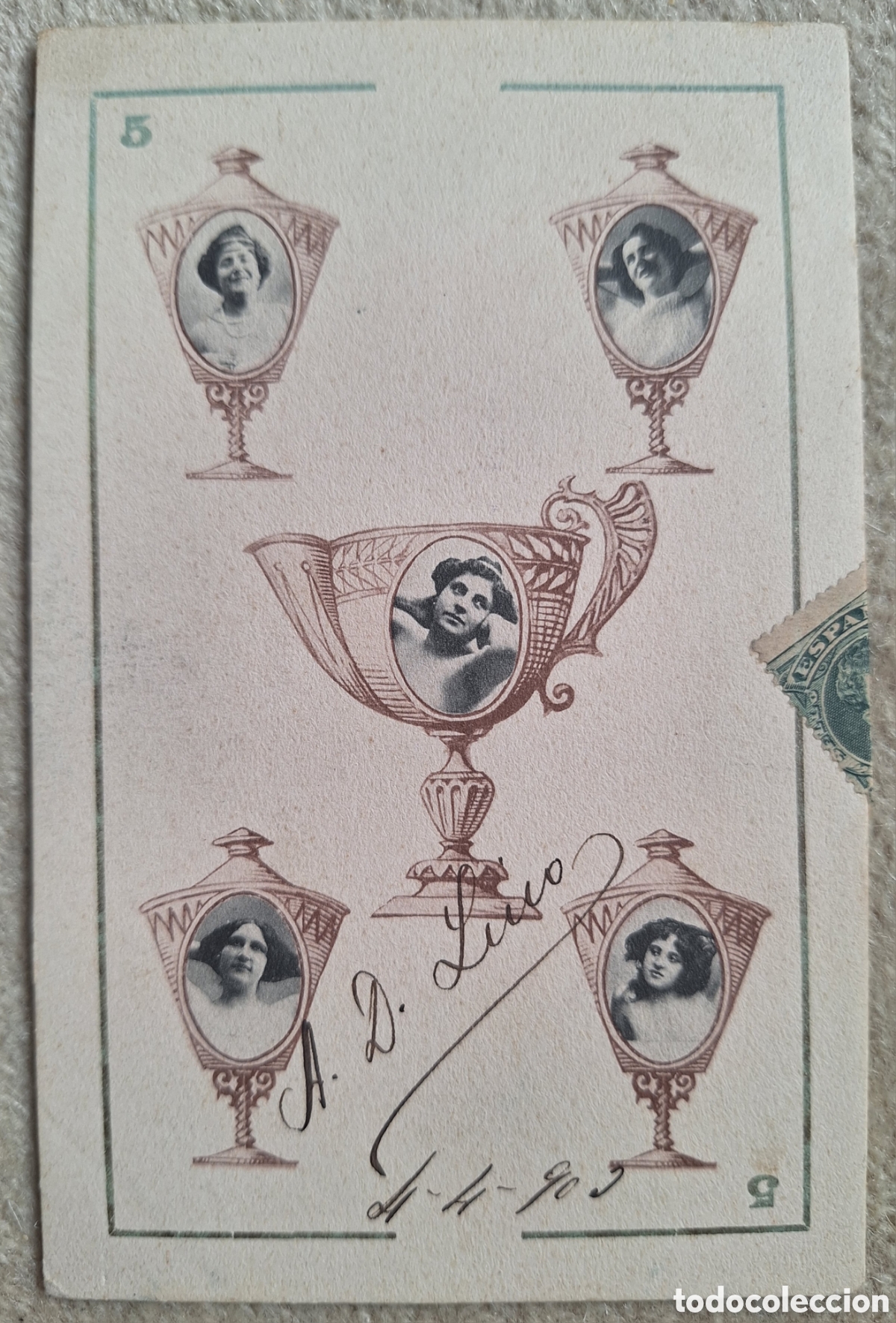Postales: Tarjeta postal Baraja Canovas Naipe - Reverso sin dividir - Hauser y Menet - Madrid - Circulada