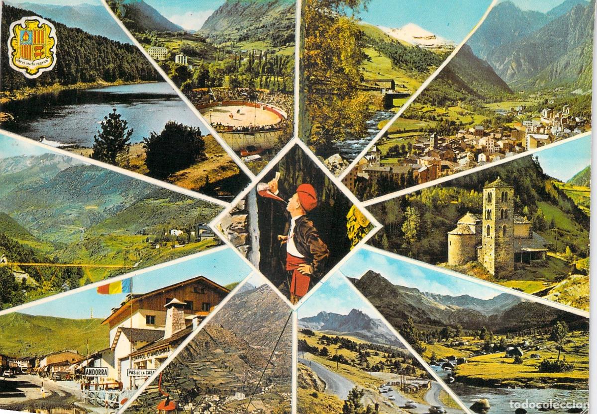 Postales: Postal Multivista de Valls d'Andorra con Vistas y Escudo
