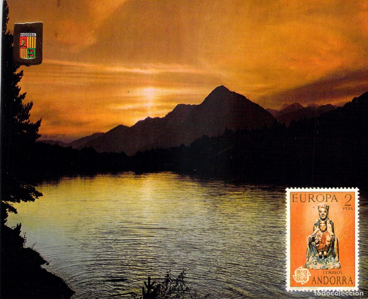 Postais: Postal del Lago de Engolasters en Andorra al Atardecer