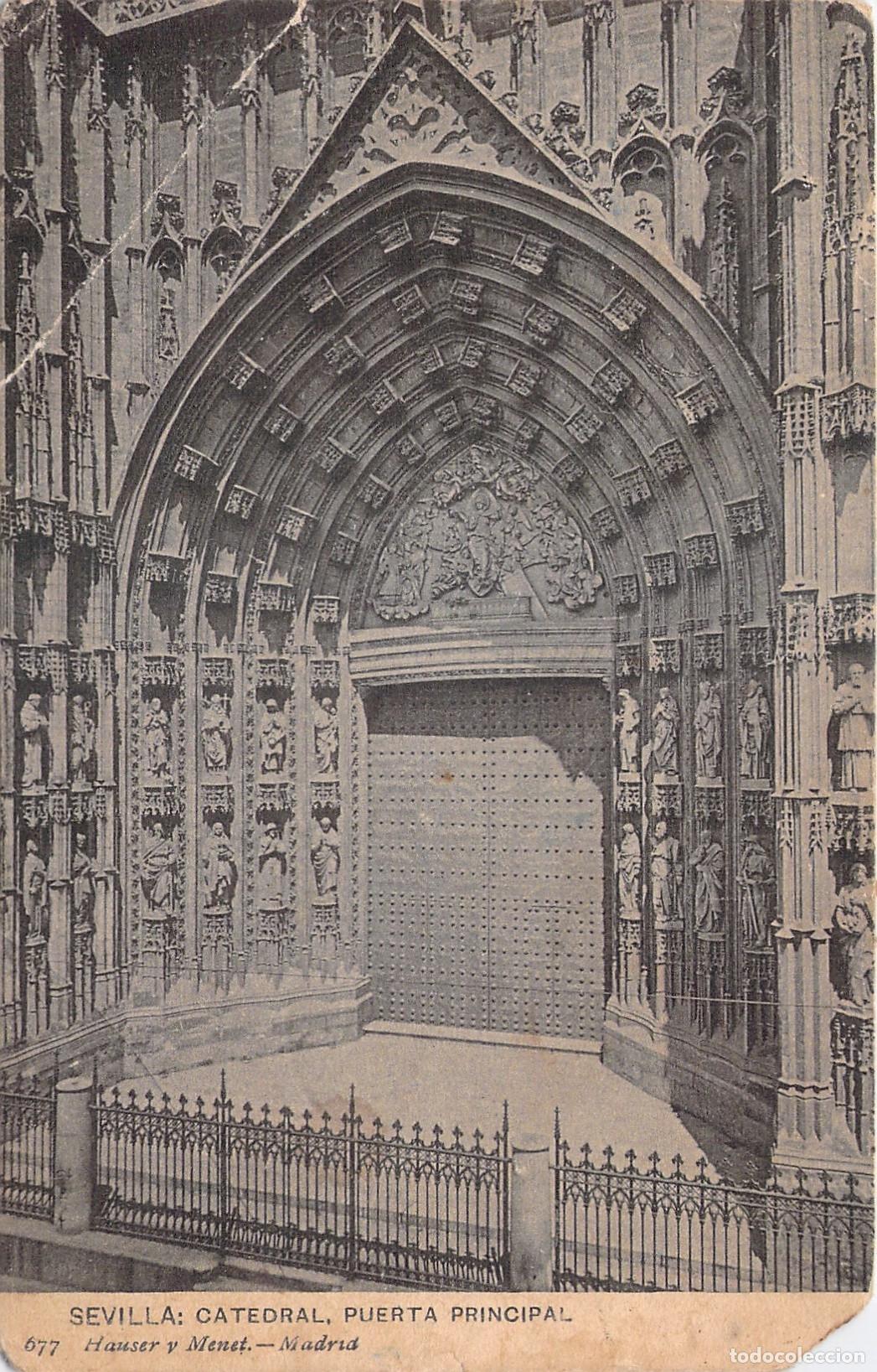 Postales: Postal Puerta Principal de la Catedral de Sevilla, Hauser y Menet