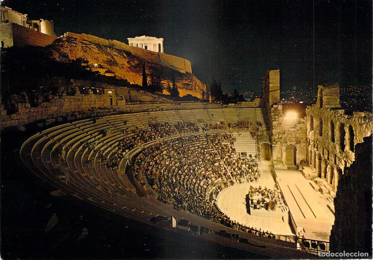 Postales: Postal de la Acr&oacute;polis y el Ode&oacute;n de Herodes &Aacute;tico en Atenas