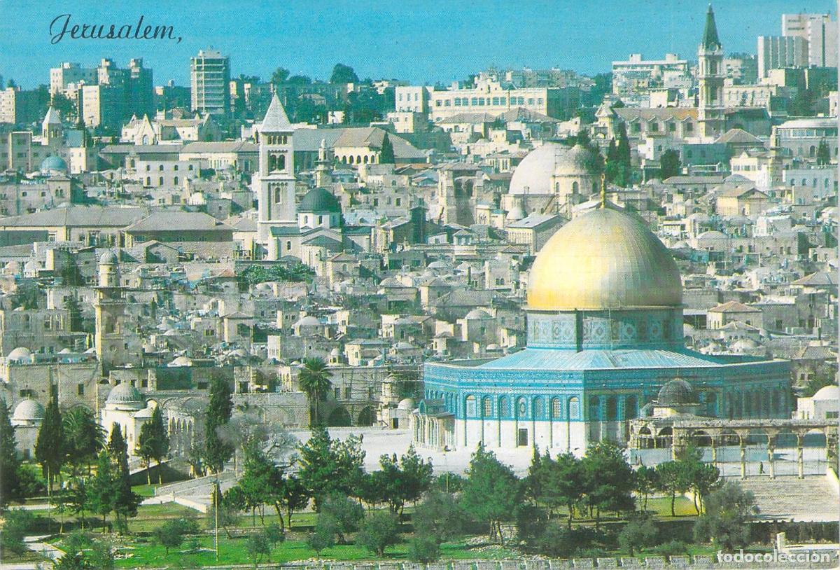 Cartoline: Postal de Jerusal&eacute;n con Vista de la C&uacute;pula de la Roca y la Ciudad Vieja