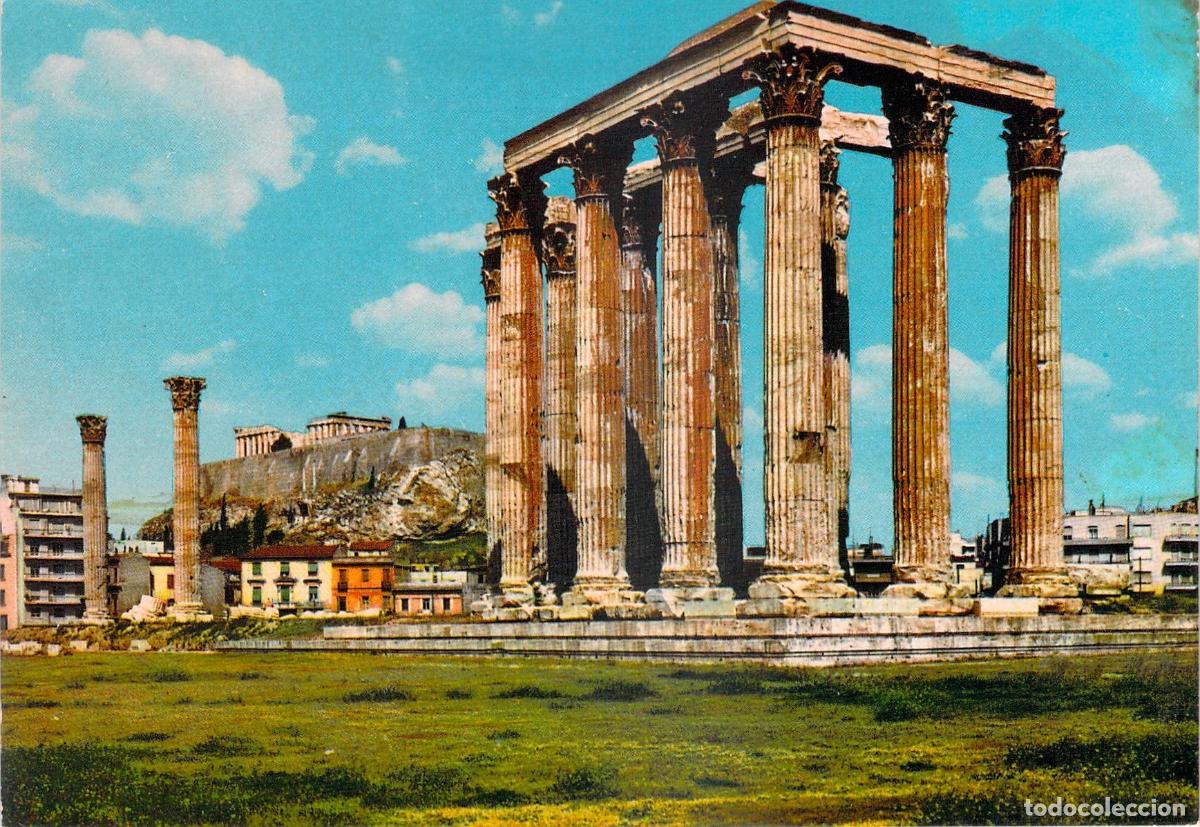 Cartoline: Postal de Atenas: Templo de Zeus Ol&iacute;mpico y la Acr&oacute;polis, Grecia