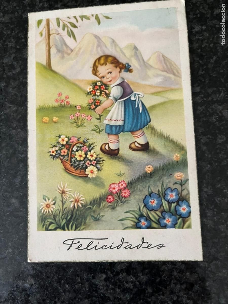 Postales: Postal felicidades escrita a&ntilde;os 50
