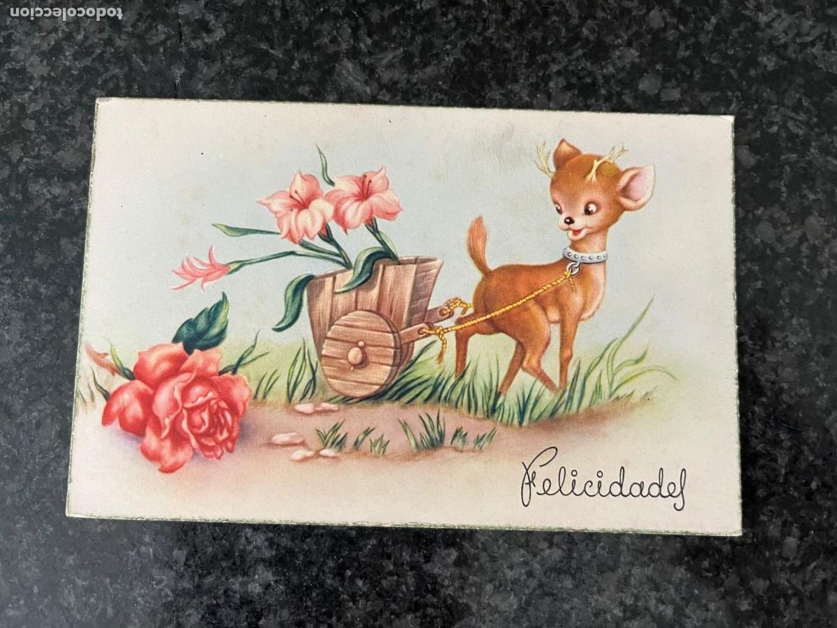 Postales: postal felicidades con bambi a&ntilde;os 50
