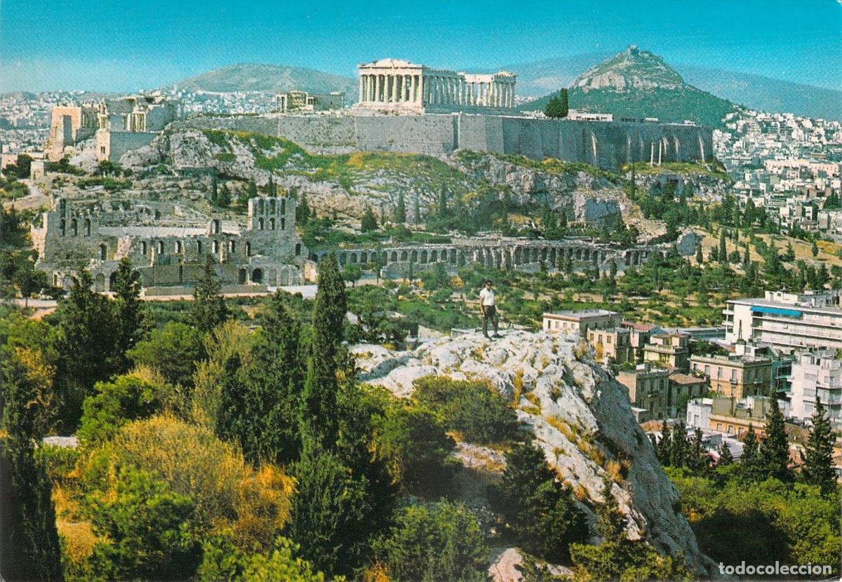 Postais: Postal de la Acr&oacute;polis de Atenas con Vista del Parten&oacute;n, Grecia