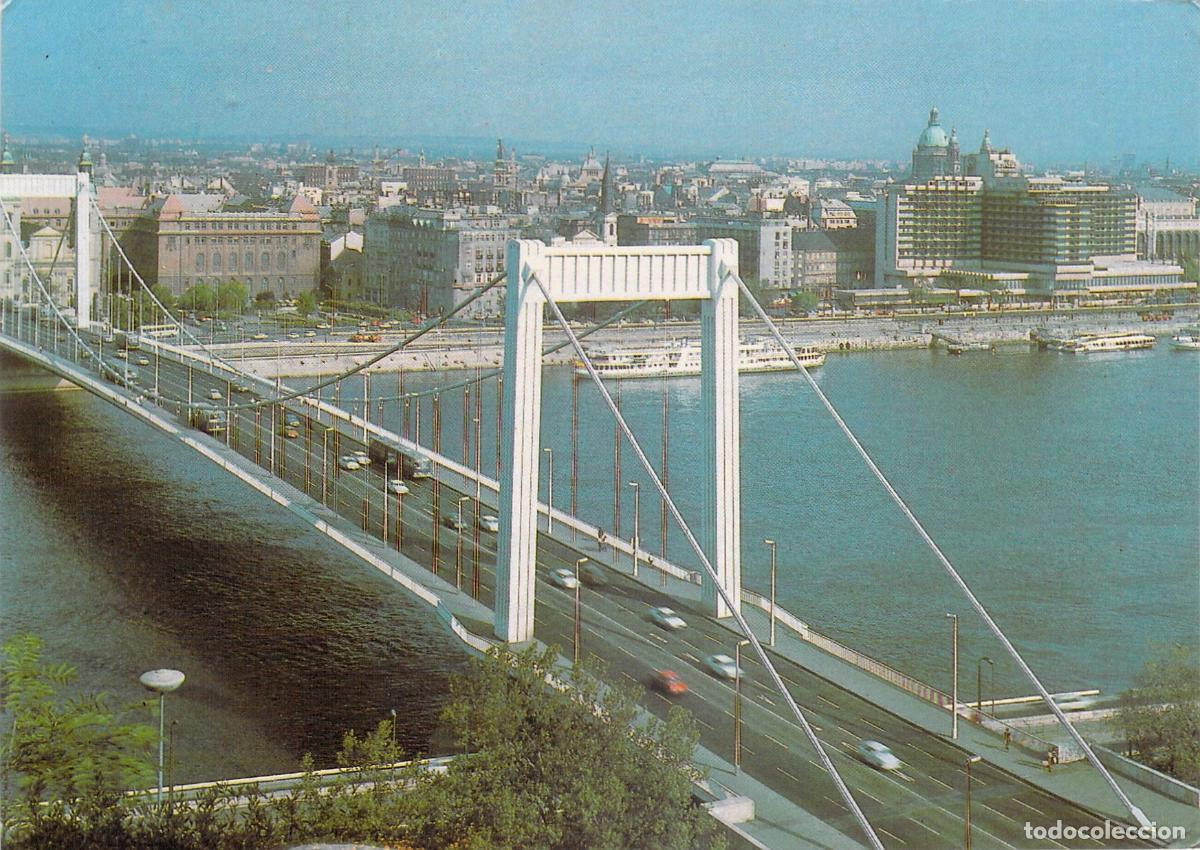 Postales: Postal de Budapest con Vista del Puente Erzs&eacute;bet sobre el R&iacute;o Danubio