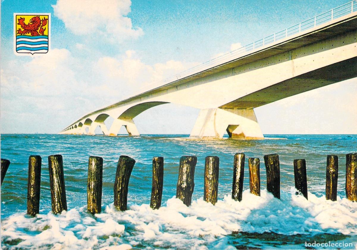 Postales: Postal del Puente Zeelandbrug en los Pa&iacute;ses Bajos con Escudo de Armas