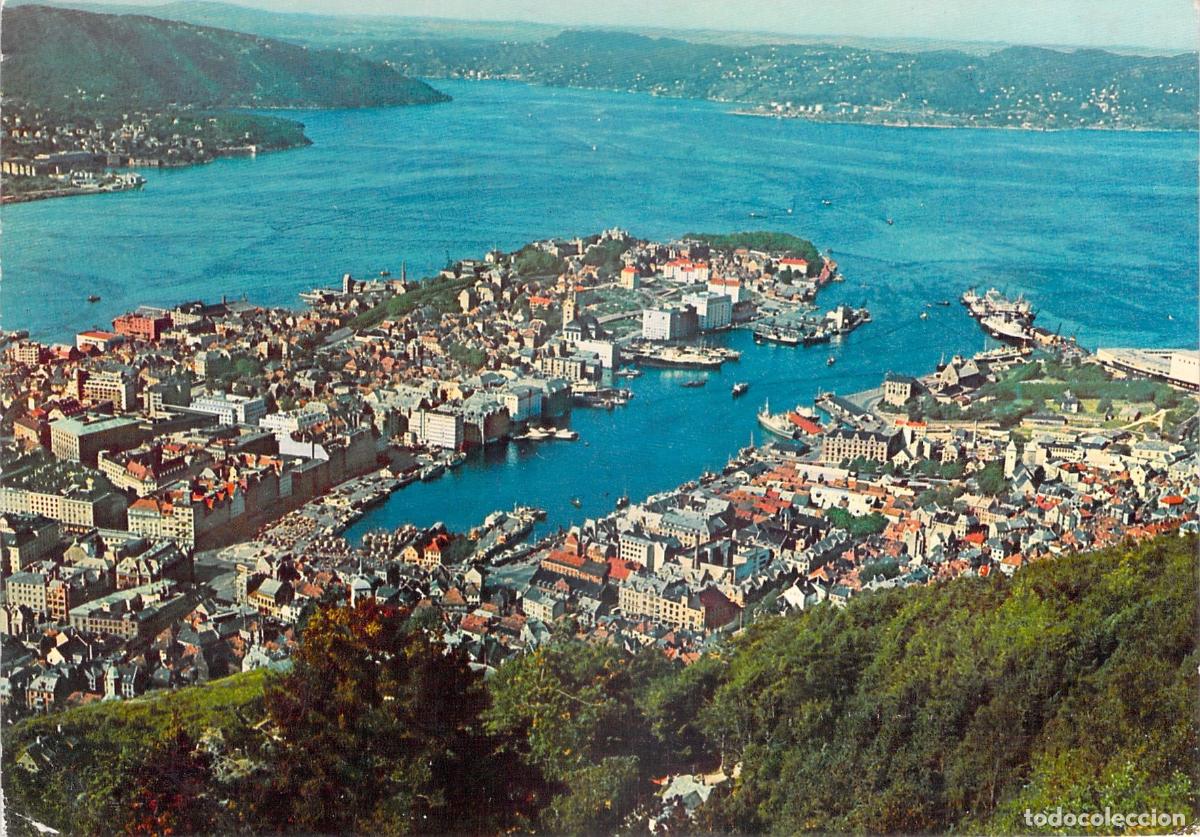 Postales: Postal de Bergen Noruega con Vista A&eacute;rea del Puerto