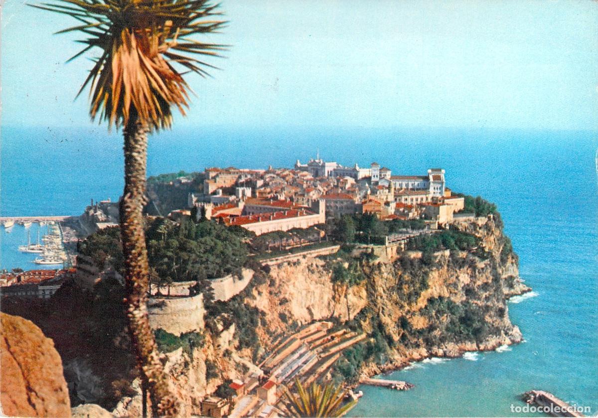 Postales: Postal de M&oacute;naco Le Rocher con Vista de la Costa y Palmera