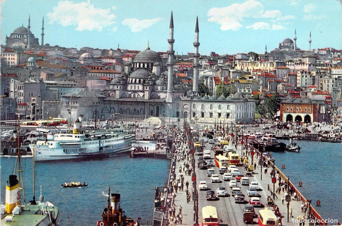 Postales: Postal de Estambul con el Puente de G&aacute;lata y la Mezquita Nueva