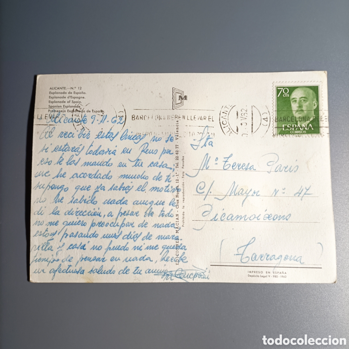 Postales: POSTAL CIRCULADA. №12 ALICANTE. EXPLANADA DE ESPA&Ntilde;A - Foto 2