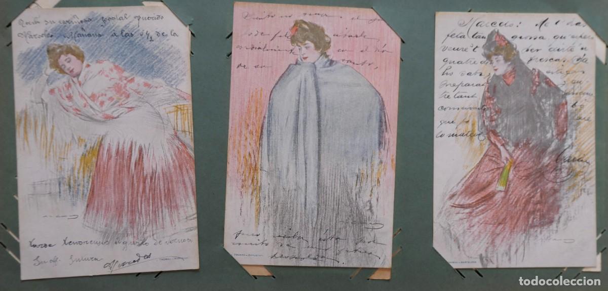 Postales: tres tarjetas postales pertenecen a la c&eacute;lebre pintor modernista Ram&oacute;n Casas-circuladas 1904
