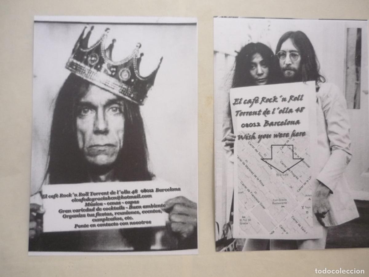 Postales: beatlemania - publicidad el cafe del rock'n roll barcelona - the beatles john lennon iggy pop