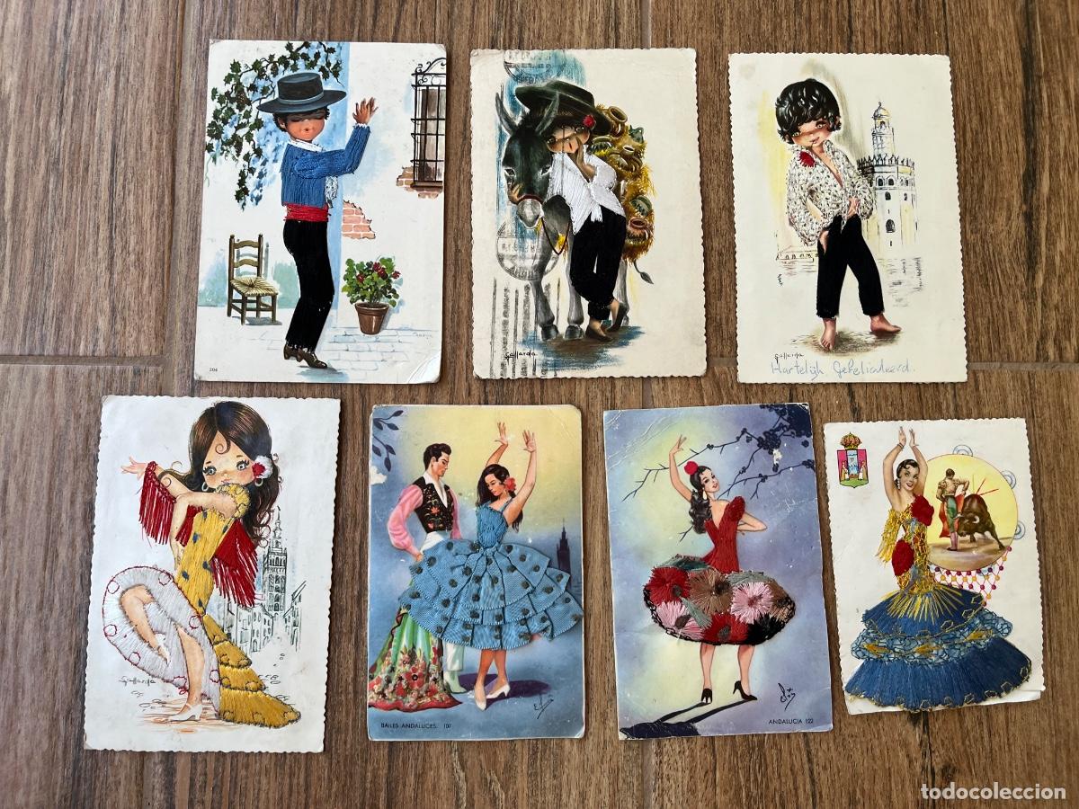 Postales: RAREZA 7 POSTALES ANTIGUAS TRAJES T&Iacute;PICOS - LOS TRAJES HAN SIDO COSIDOS-PEGADOS ARTESANALMENTE