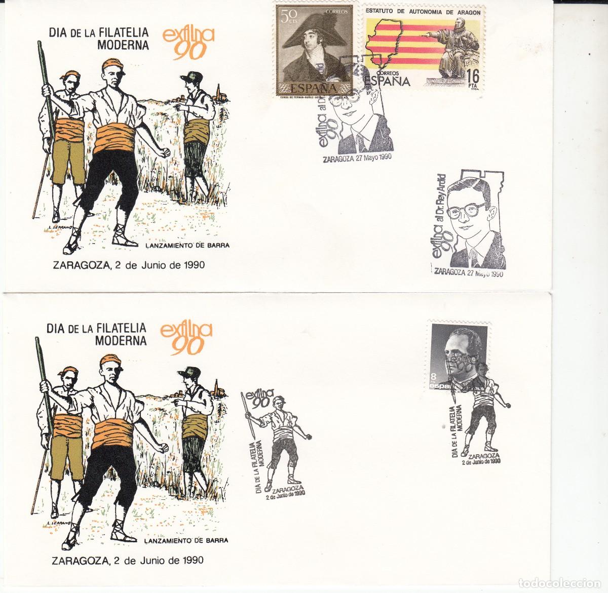 Postales: ARAG&Oacute;N 2 MATASELLOS DISTINTOS EXFILNA 90 EN ZARAGOZA - 1990