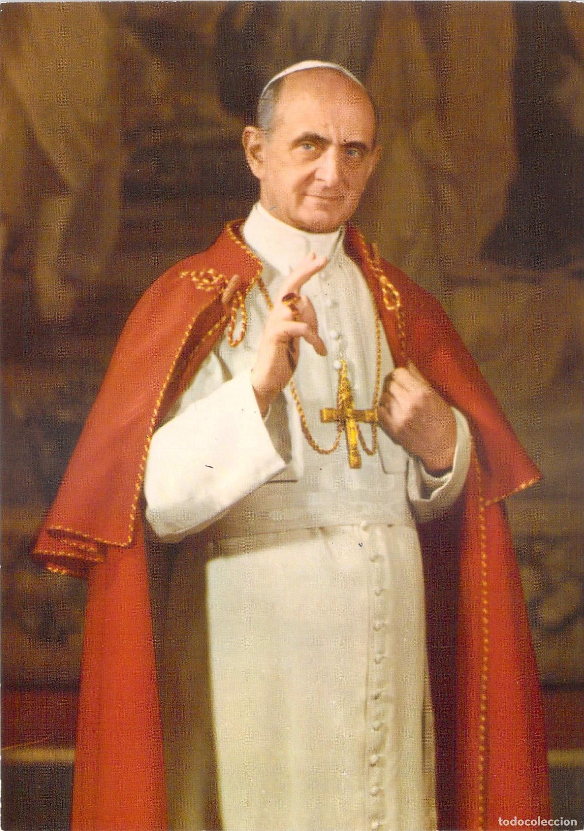 Postales: Postal del Papa Pablo VI con Capa Roja y Gesto de Bendici&oacute;n
