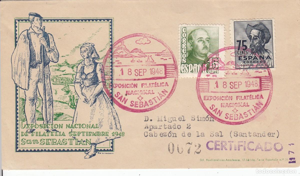 Cartes Postales: MATASELLOS ROJO EXPOSICI&Oacute;N FILAT&Eacute;LICA NACIONAL - SAN SEBASTIAN - 1948