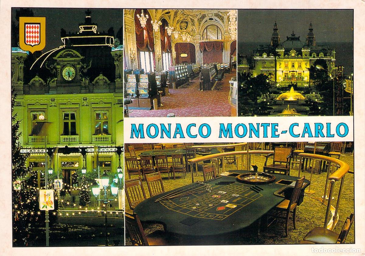 Cartes Postales: Postal de M&oacute;naco Monte-Carlo, Casino de Noche y Salas de Juego