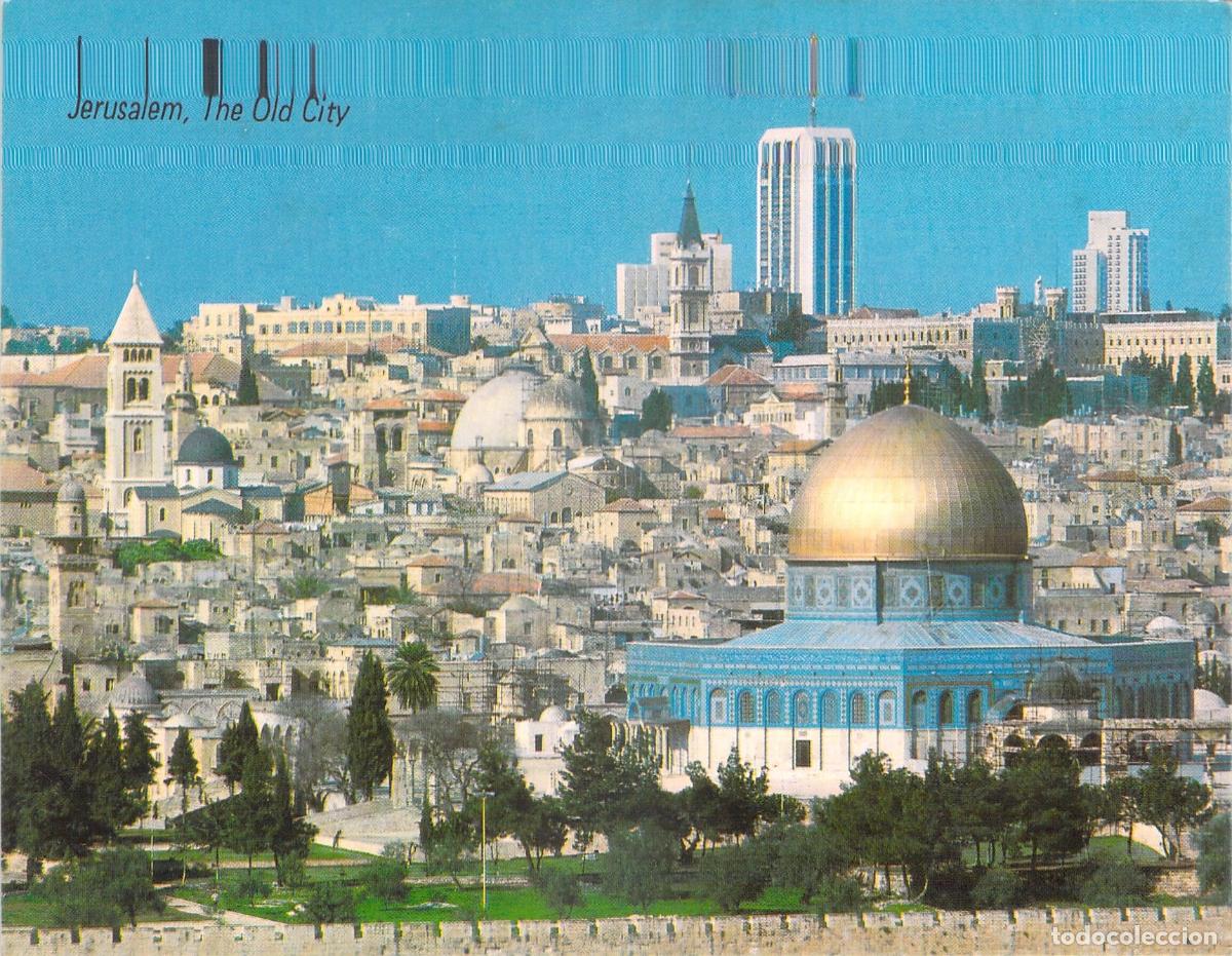 Postales: Postal de Jerusal&eacute;n con la C&uacute;pula de la Roca desde el Monte de los Olivos
