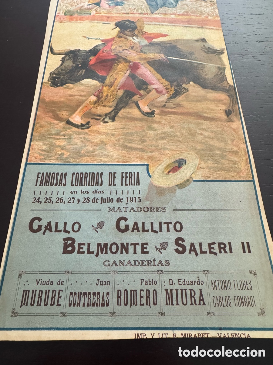 Postales: Cartel taurino antiguo Valencia 1915 &ndash; 31x15 cm.
