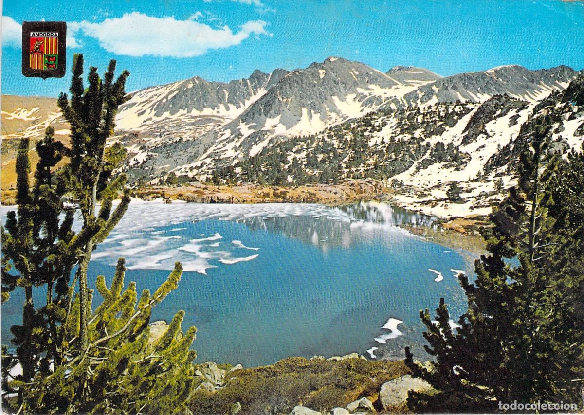 Postales: Postal de Andorra, Lago Grande de Els Pessons y Pirineos