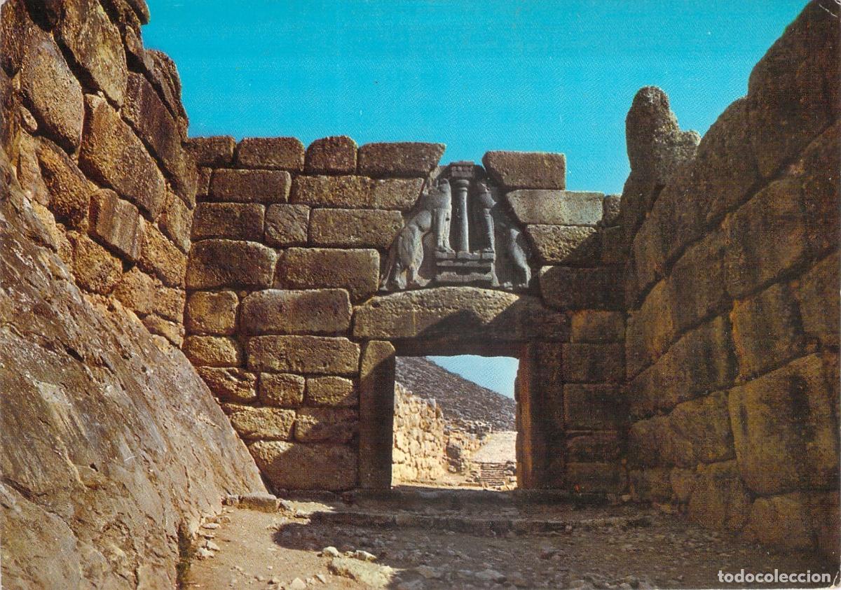 Postais: Postal Puerta de los Leones Micenas Grecia Arqueolog&iacute;a
