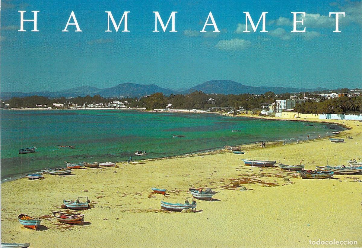 Postais: Postal de Hammamet T&uacute;nez Playa Infinita con Barcos
