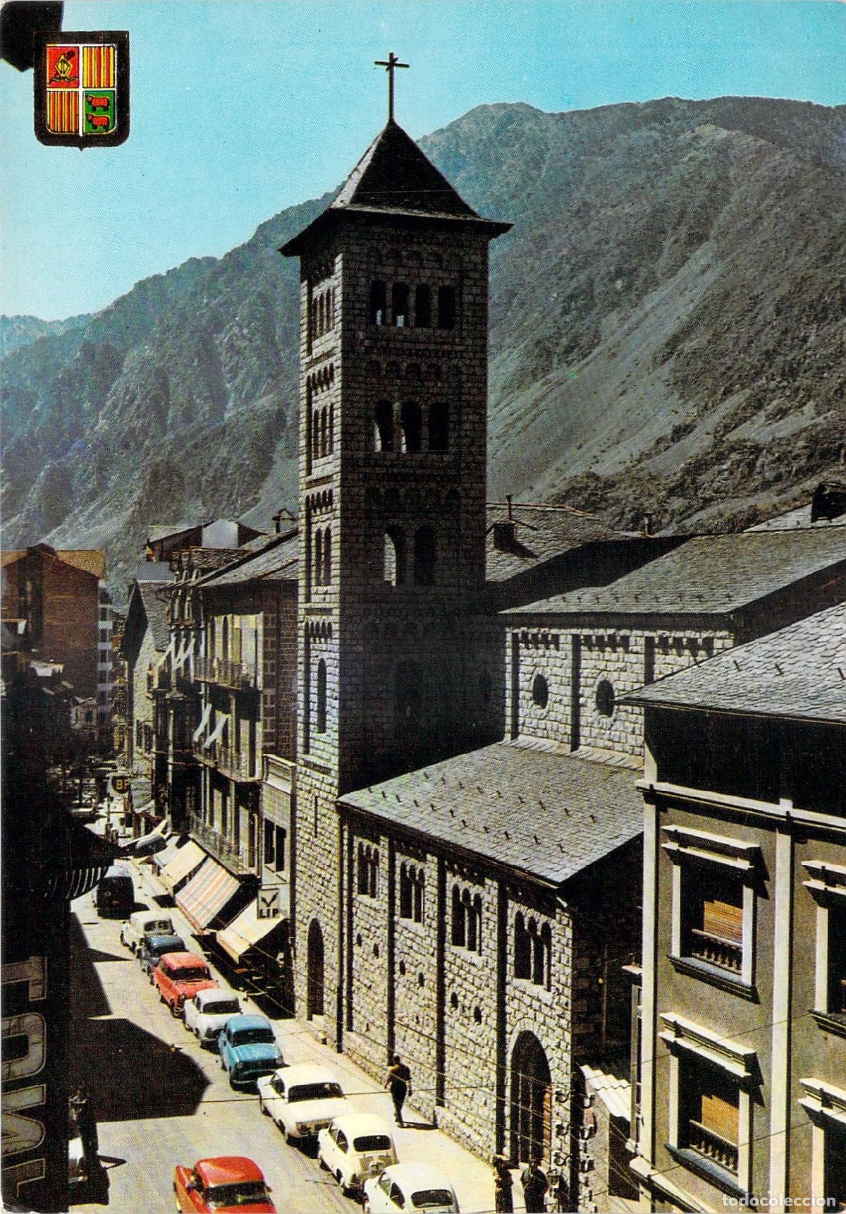 Postales: Postal de Les Escaldes Andorra Avenida de Carlomagno e Iglesia