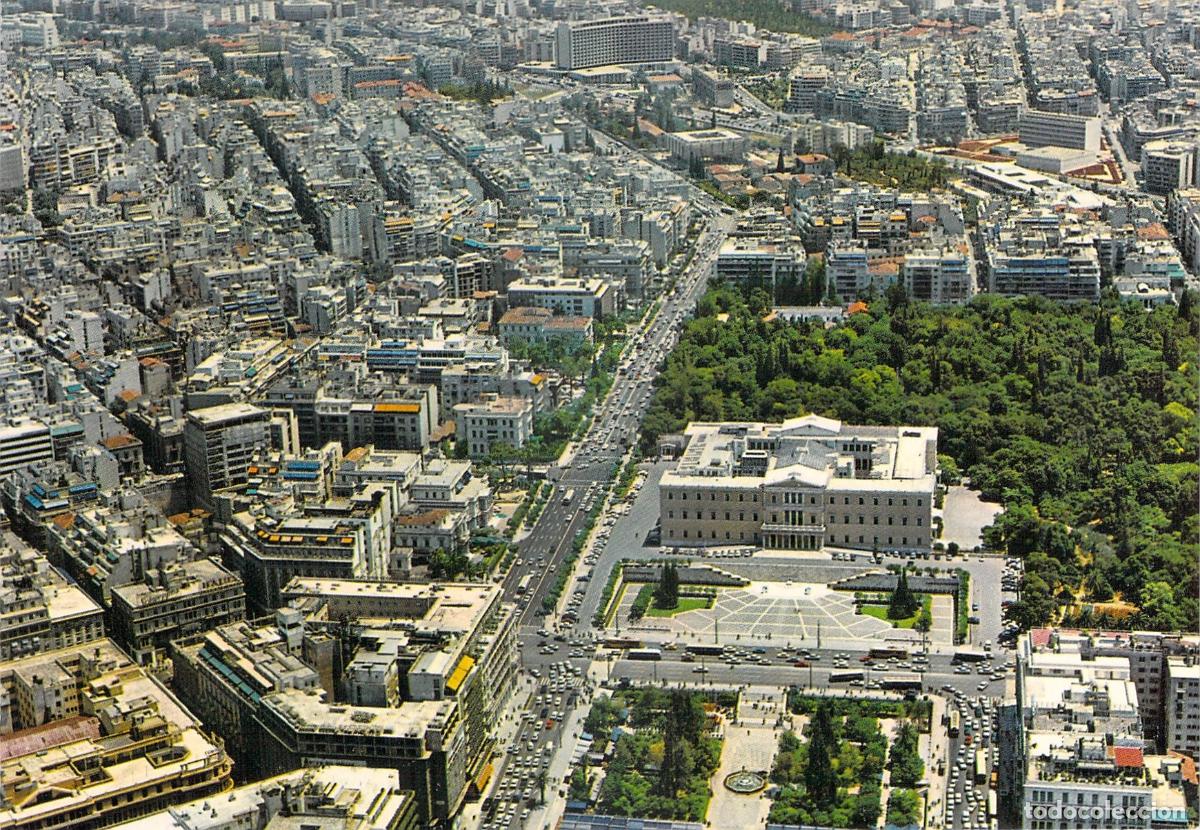 Postcards: Postal de Atenas: Plaza de la Constituci&oacute;n y Vista A&eacute;rea de la Ciudad