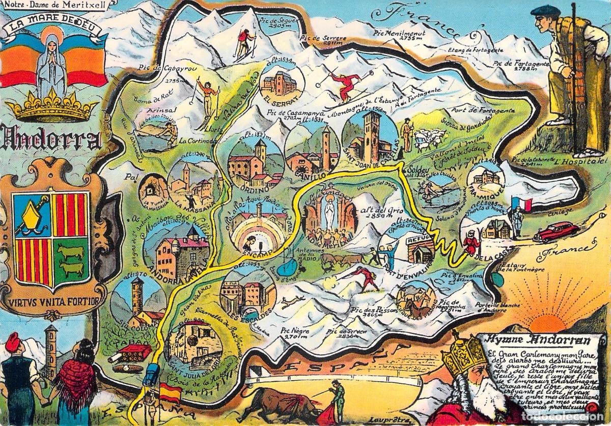 Postales: Postal con Mapa Ilustrado Tur&iacute;stico de Andorra