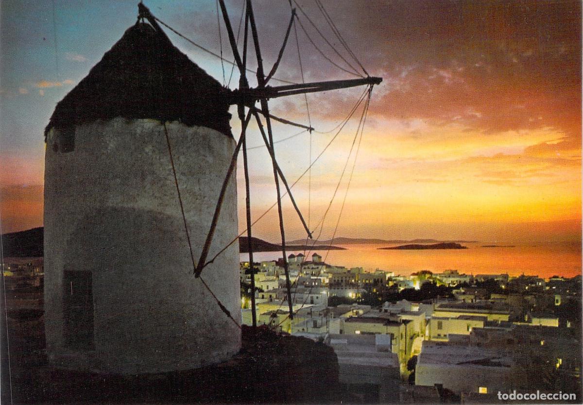 Cartoline: Postal Atardecer con Molino de Viento en Isla Griega