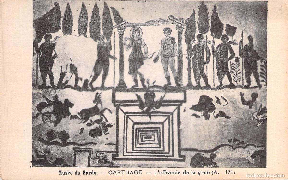 Postales: Postal Mosaico Romano Ofrenda de la Grulla Cartago Museo del Bardo T&uacute;nez