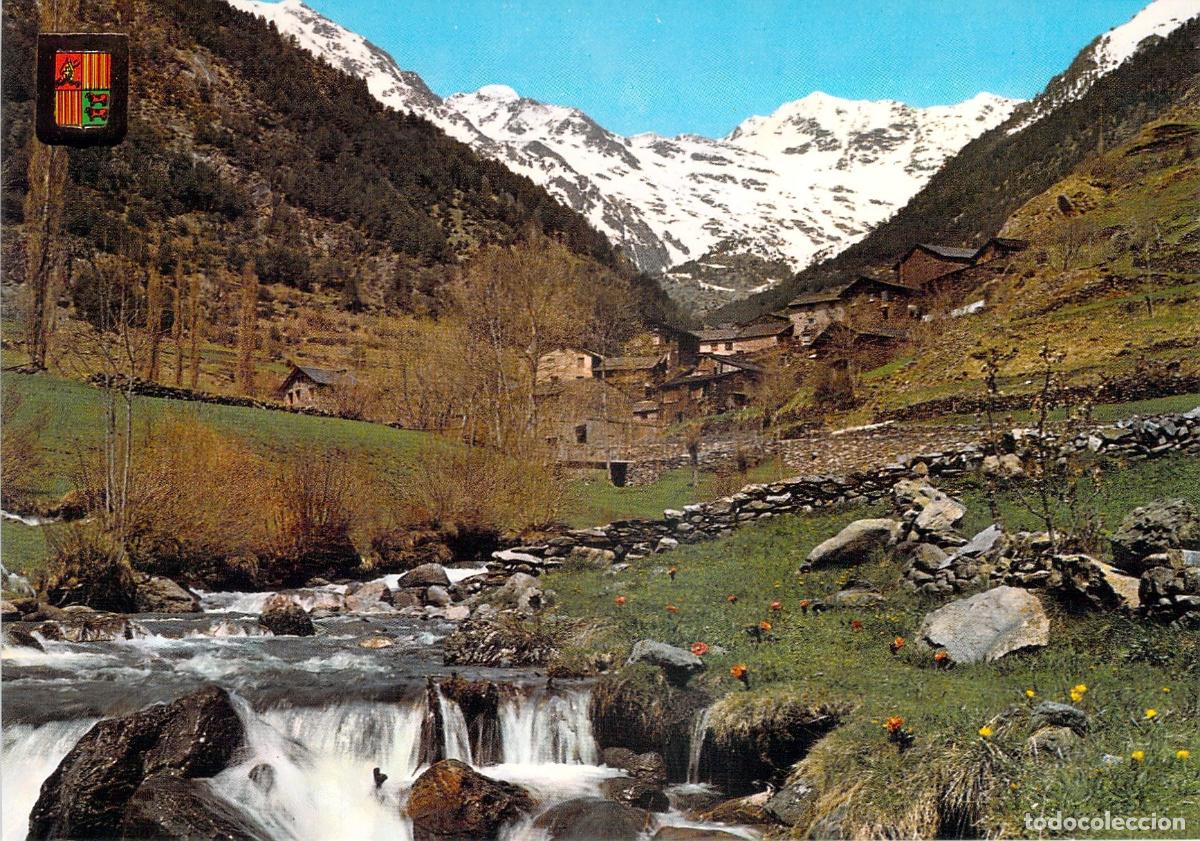 Postales: Postal de Arinsal con el R&iacute;o y Monta&ntilde;as de Andorra - Foto 1