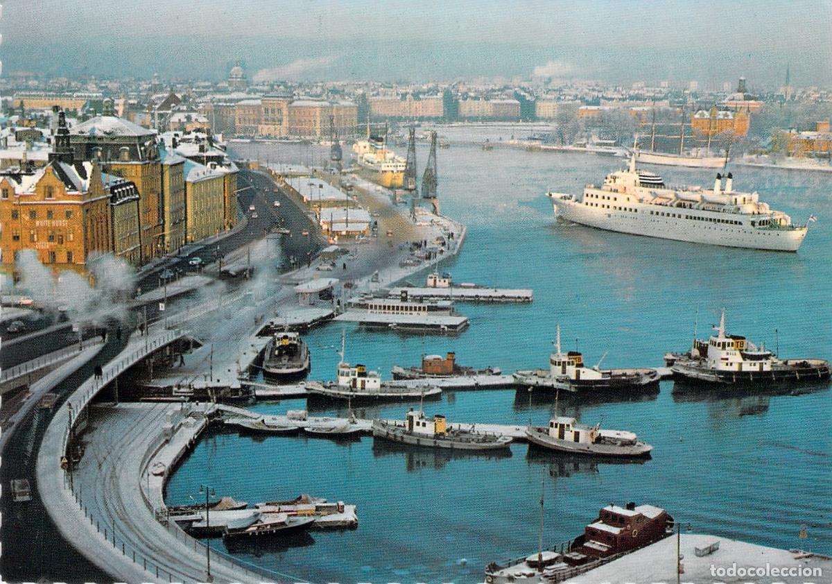 Postales: Postal de Estocolmo Puerto de Skeppsbron y Str&ouml;mmen en Invierno - Foto 1