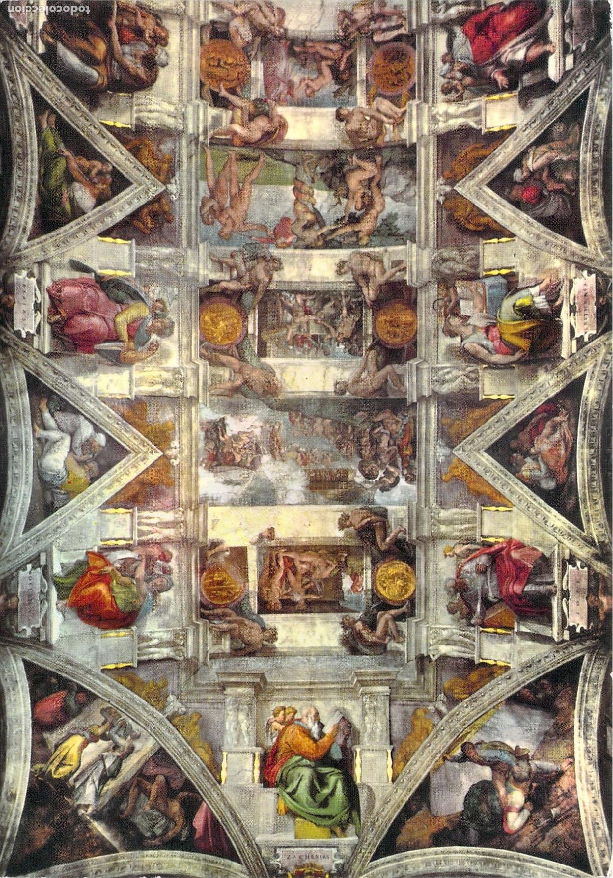 Postales: Postal de la B&oacute;veda de la Capilla Sixtina por Miguel &Aacute;ngel, Vaticano