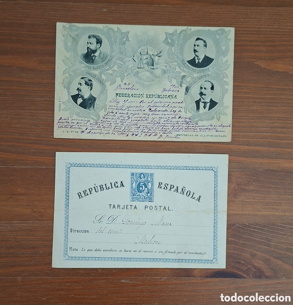 Postales: Dos postales antiguas Federaci&oacute;n Republicana y Rep&uacute;blica Espa&ntilde;ola