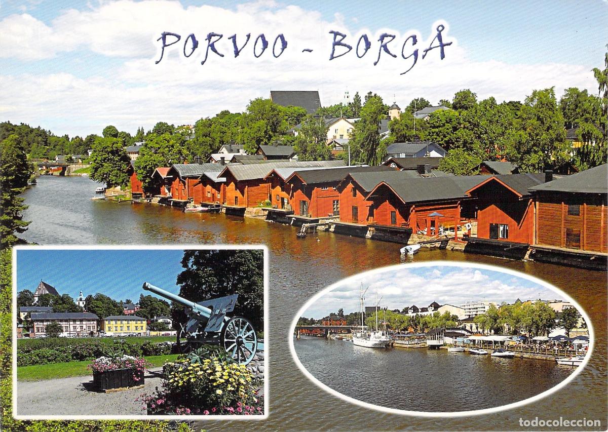 Postkarten: Postal de Porvoo Borg&aring;, Finlandia - Almacenes del R&iacute;o y Vistas de la Ciudad