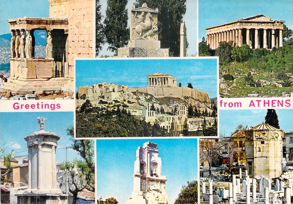 Postkarten: Postal Tur&iacute;stica de Atenas con Vistas de la Acr&oacute;polis y Monumentos