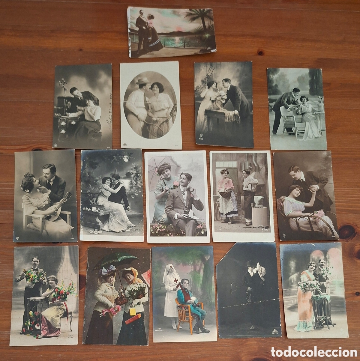 Postales: Lote 15 postales rom&aacute;nticas antiguas&middot; c.1900&ndash;1920 Variadas