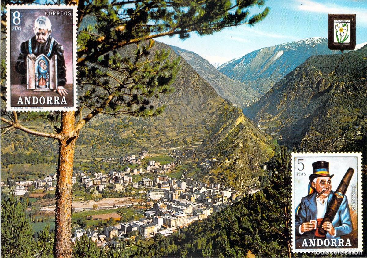 Postkarten: Postal de Les Escaldes y Engordany con Sellos, Andorra