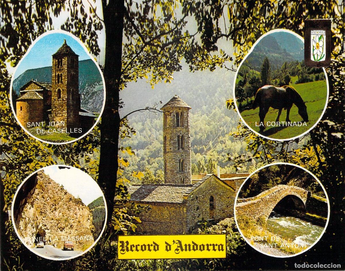 Postales: Postal Valles de Andorra Vistas de Sant Joan de Caselles y Puente