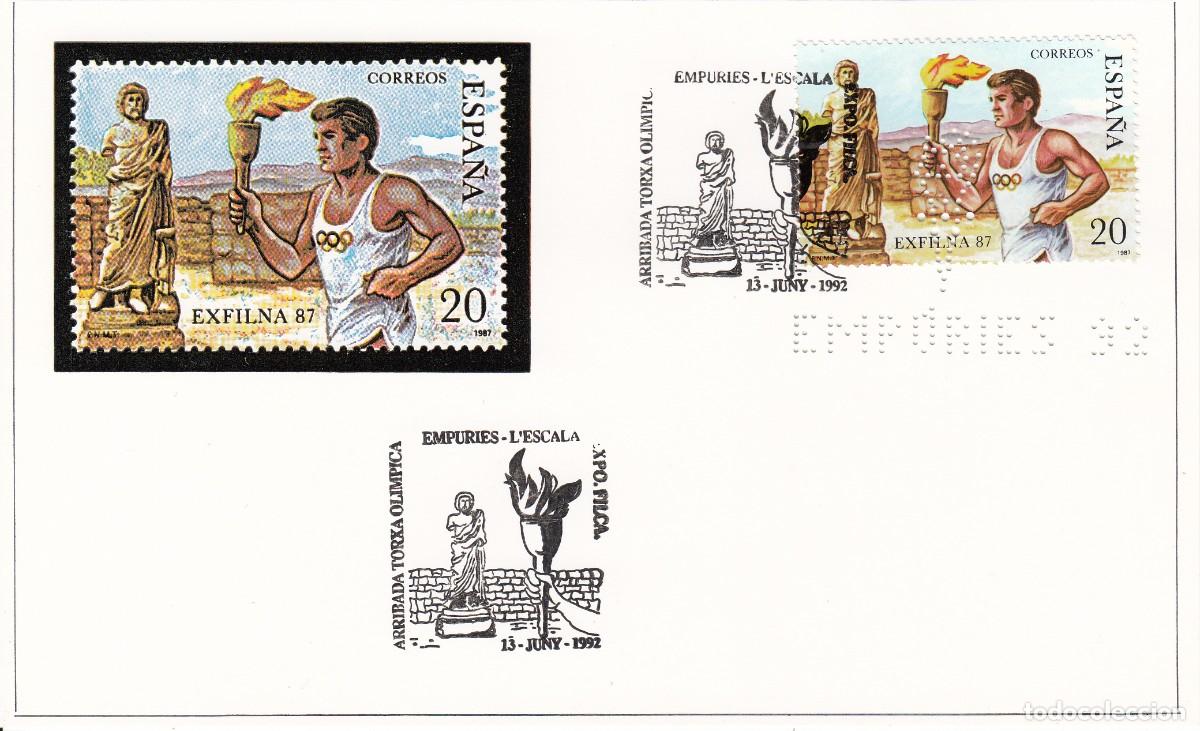 Postcards: JUEGOS OL&Iacute;MPICOS BARCELONA 92 - MATASELLOS TORXA OL&Iacute;MPICA EMPURIES - 1992 - PERFORACI&Oacute;N EN TARJETA