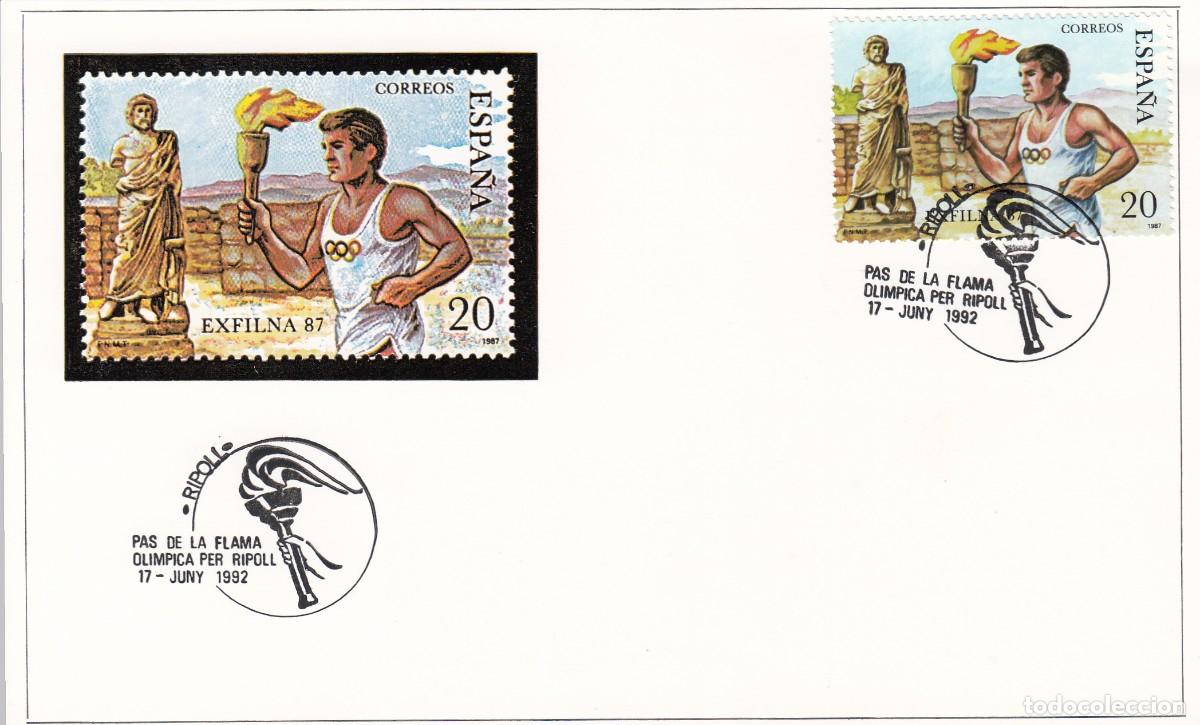 Postcards: JUEGOS OL&Iacute;MPICOS BARCELONA 92 - MATASELLOS PAS DE LA FLAMA PER RIPOLL 1992 - EN TARJETA
