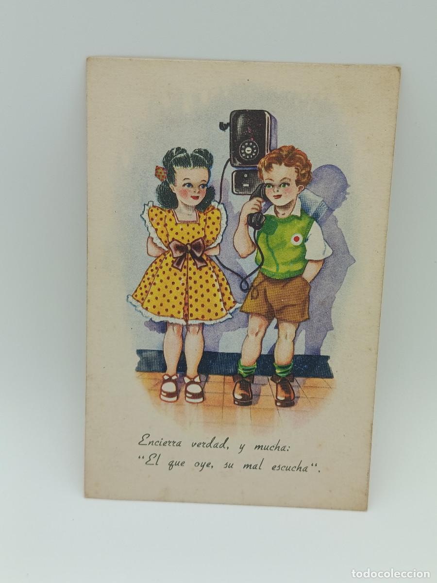 Postcards: FOTOGRAFIA POSTAL ANTIGUA ESCRITA. DIBUJO NI&Ntilde;OS TELEFONO A&Ntilde;OS 50. PY.