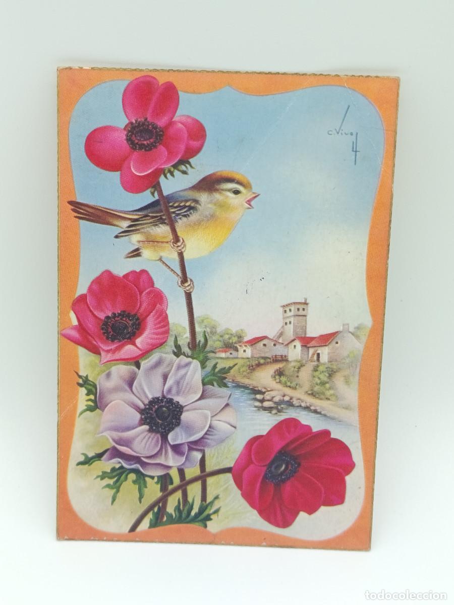 Postcards: FOTOGRAFIA POSTAL ANTIGUA ESCRITA. PAJARITO Y FLORES A&Ntilde;OS 60. PY.