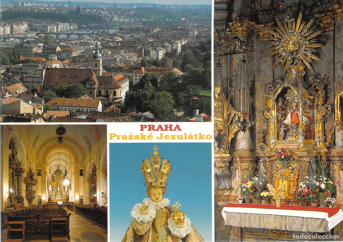 Postcards: Postal de Praga con el Ni&ntilde;o Jes&uacute;s de Praga y Vistas de la Iglesia