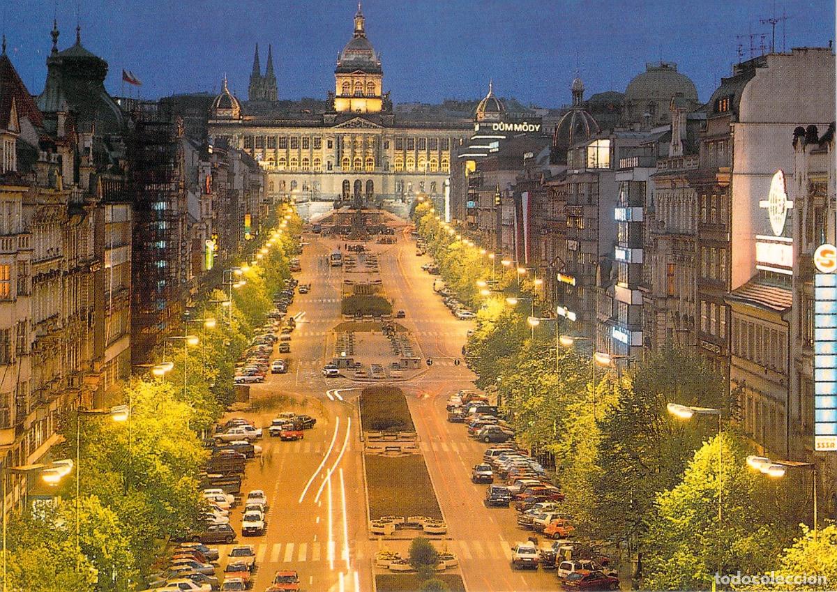 Postcards: Postal de Praga, Plaza de Wenceslao por la Noche